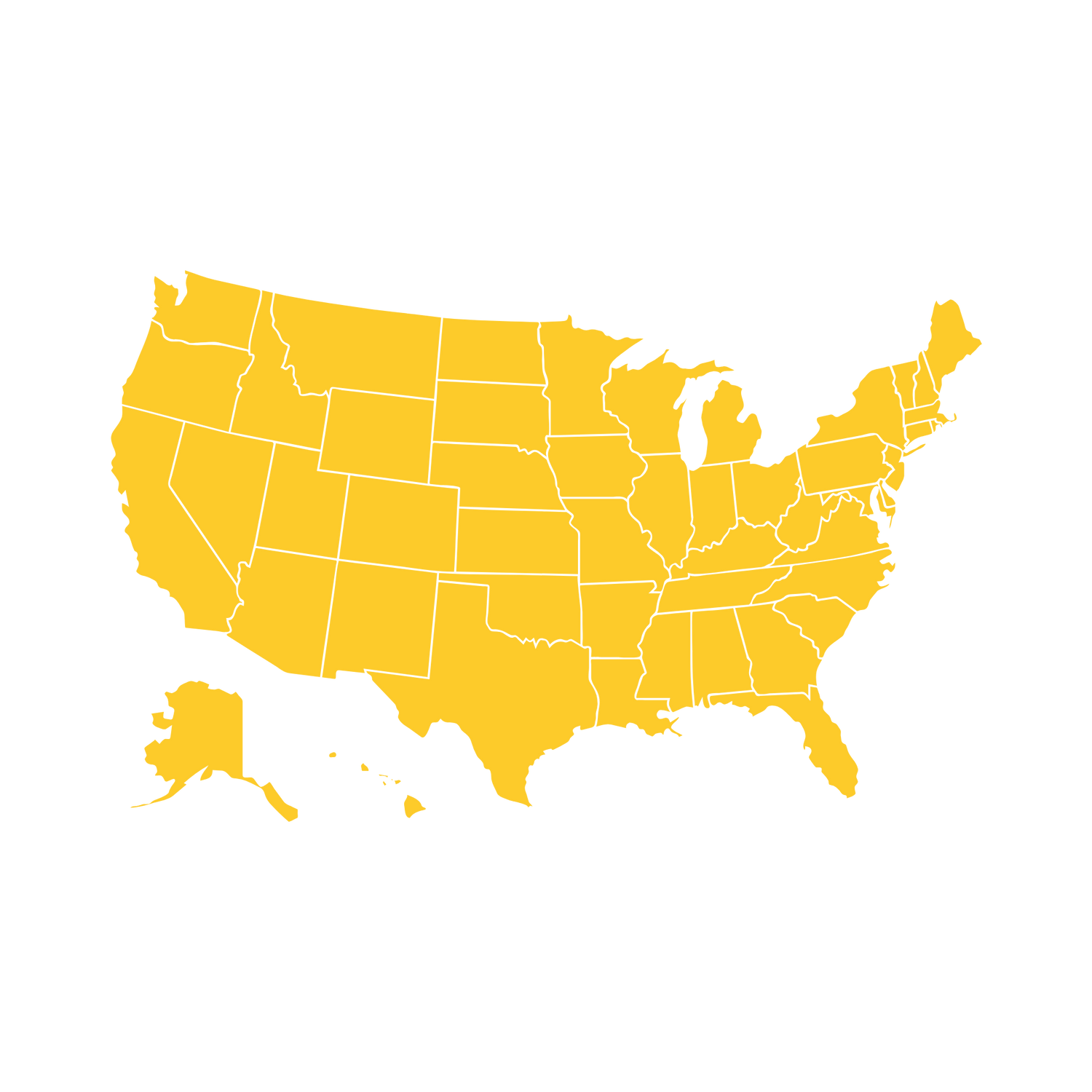yellow map of the united states showing shipping and delivery area